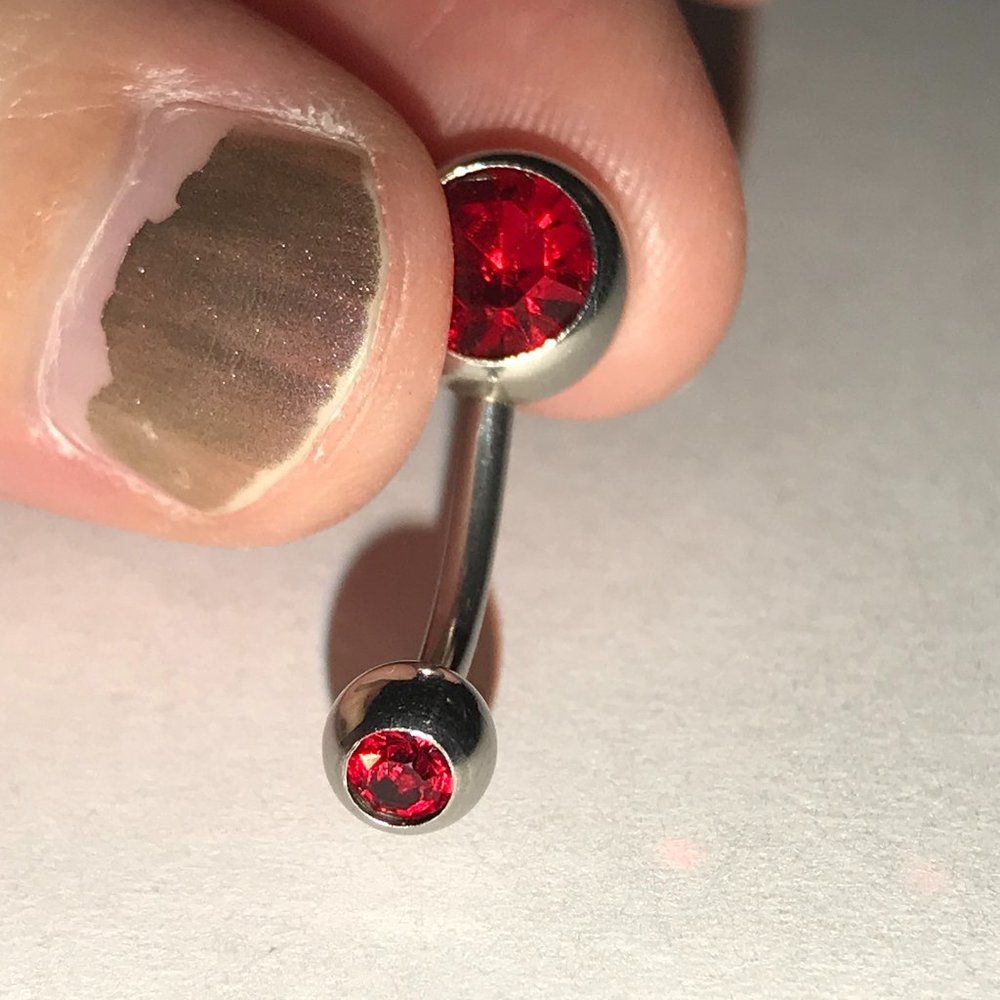 2 Gem Red 14 Gauge Belly Ring